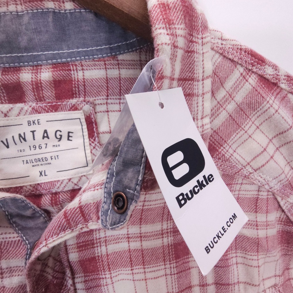 Vintage BKE Flannel Shirt Mens XL Red Plaid Pearl Snap Western Streetwear - Picture 7 of 11